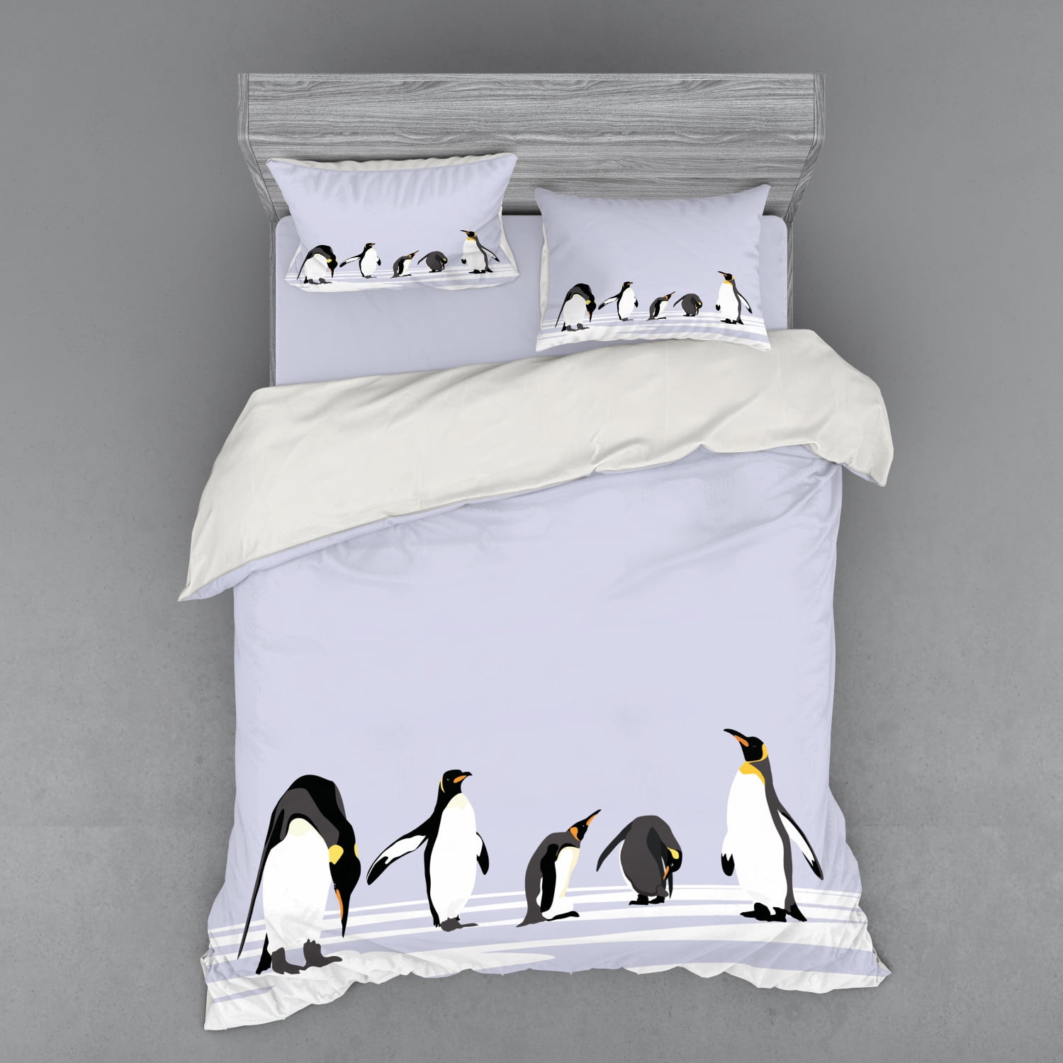 Animal Duvet Cover Set, Penguins on Polar Icy Land Winter Climate