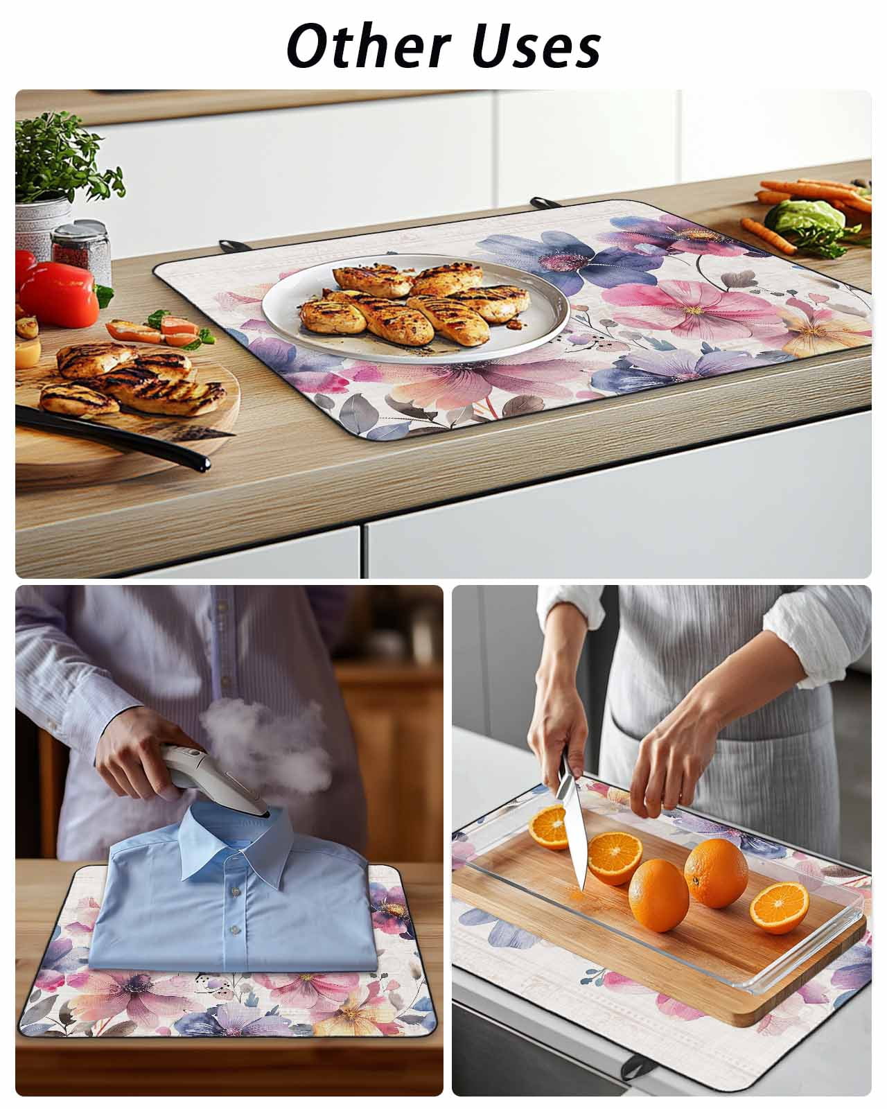 Stove Top Covers for Electric Stove, Pink Blue Spring Floral Glass Stovetop Cover Protector, Vintage Summer Botanical Rustic Induction Cooktop Protector Oven Mat for Kitchen Countertop 24"x21"