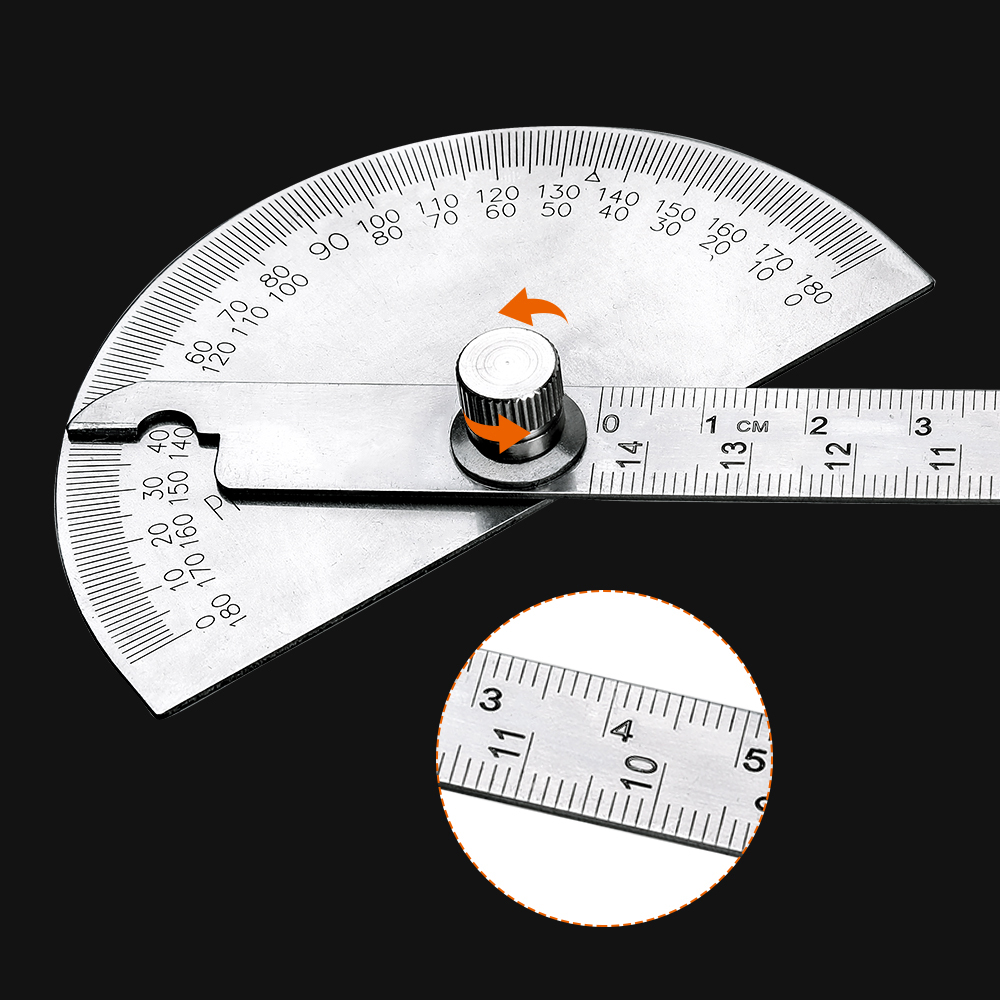 180 Degree Protractor Stainless Steel Angle Gauge Adjustable Multifunction Semicircle Ruler Mathematics Measuring tool ,for Accurate Evaluation