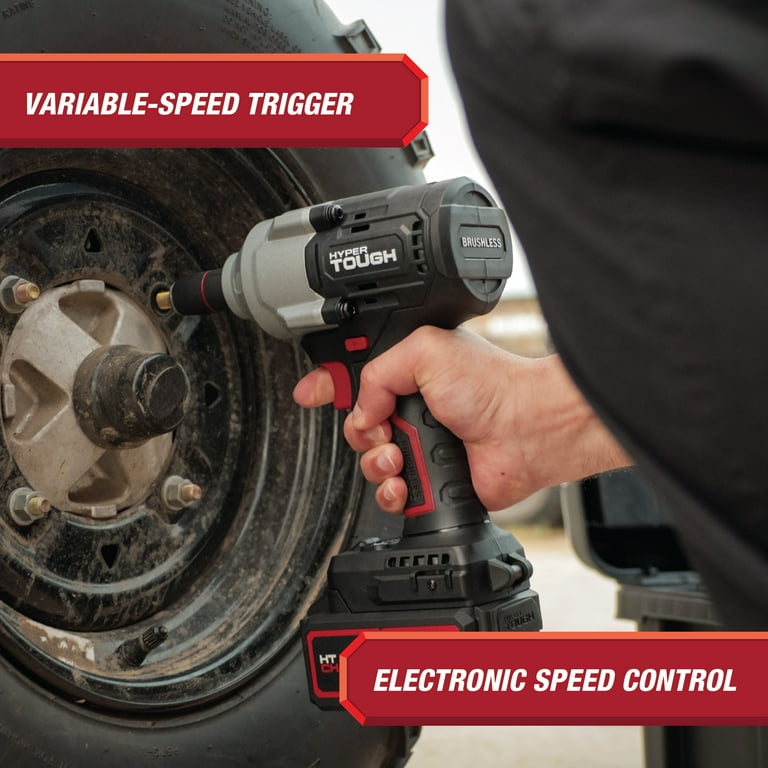 Hyper Tough 20V Max Brushless 1/2-inch Mid-Torque Cordless Impact Wrench with 4.0Ah Lithium-Ion Battery and Charger
