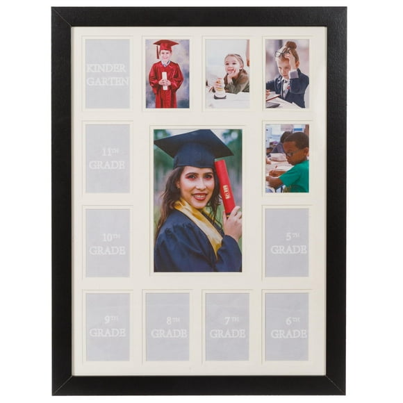 Cadre Collage de Journées Scolaires avec Passe-Partout Blanc Double, Affiche une Photo 5x7 et Douze Photos 2.5x3.5, Souvenir Maternelle-12
