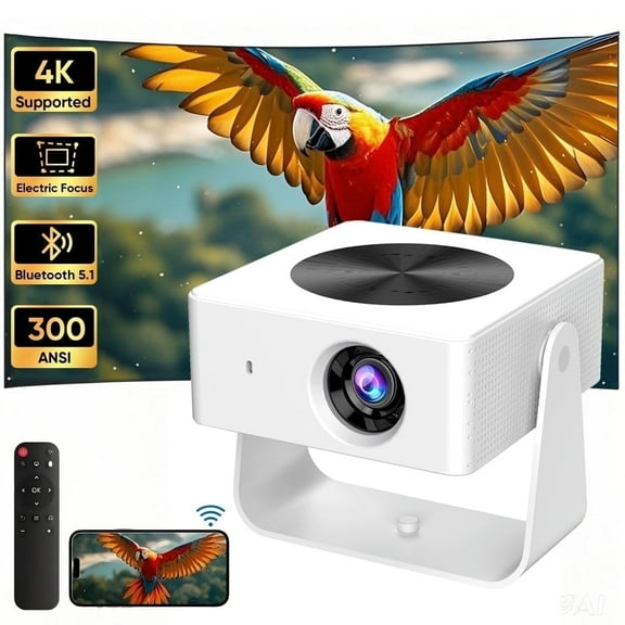 Jous Projector 4K with Wifi, Video 270°Rotatable Portable Home & Outdoor,Compatible with Phone/Laptop/PC/TV Stick/USB/SD Card