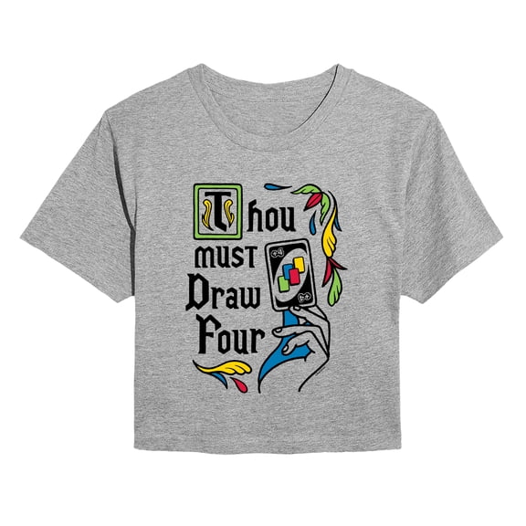 Uno - Thou Must Draw Four - Juniors Cropped Graphic T-Shirt