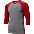 thumbnail image 2 of Extra Innings 3/4 Sleeve Baseball Shirt, Adult X-Large, Grey with Scarlet Sleeves, 2 of 3