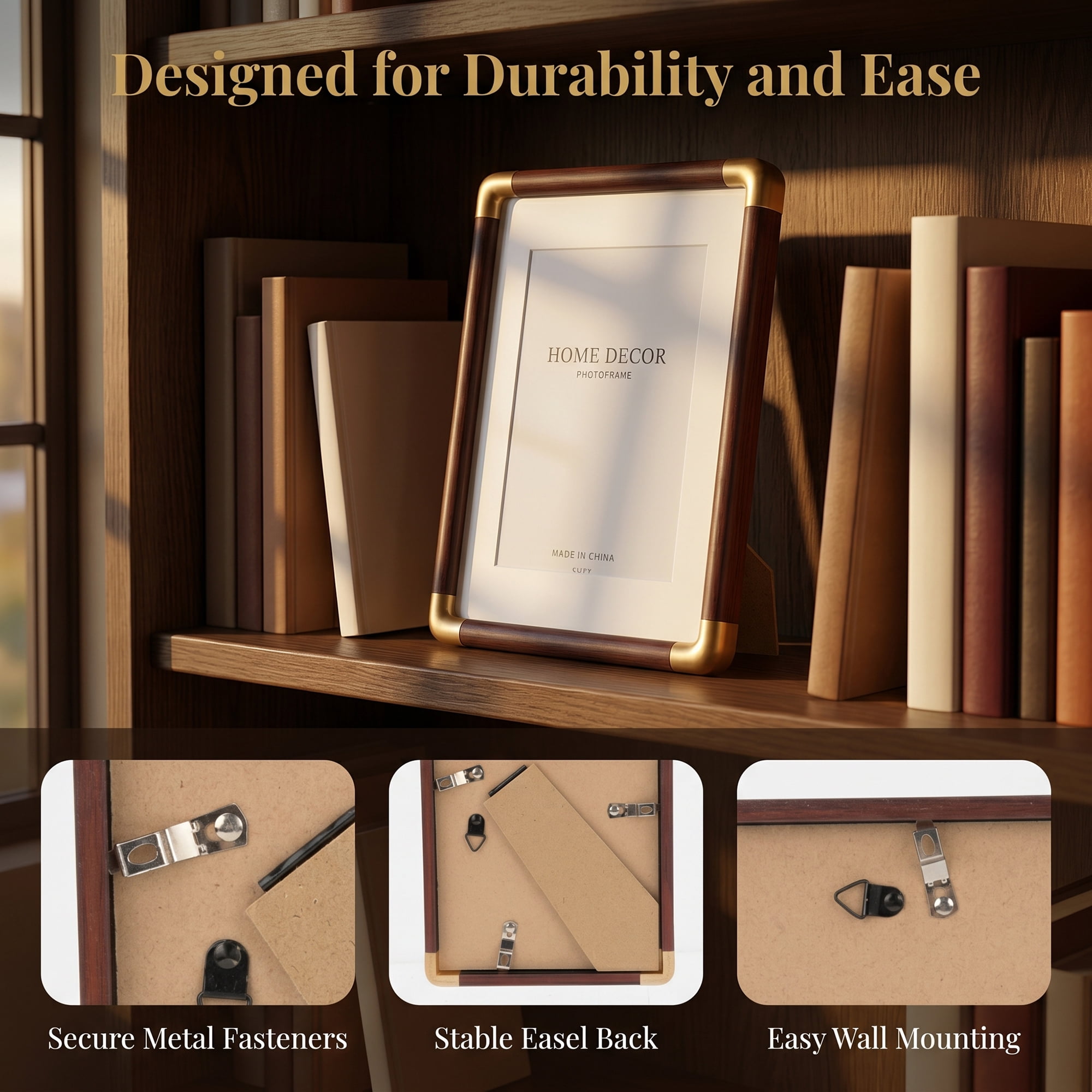 Unique Bargains Rounded Edge Minimalist Plastic Photo Frame Walnut Wood Color 4" x 6"