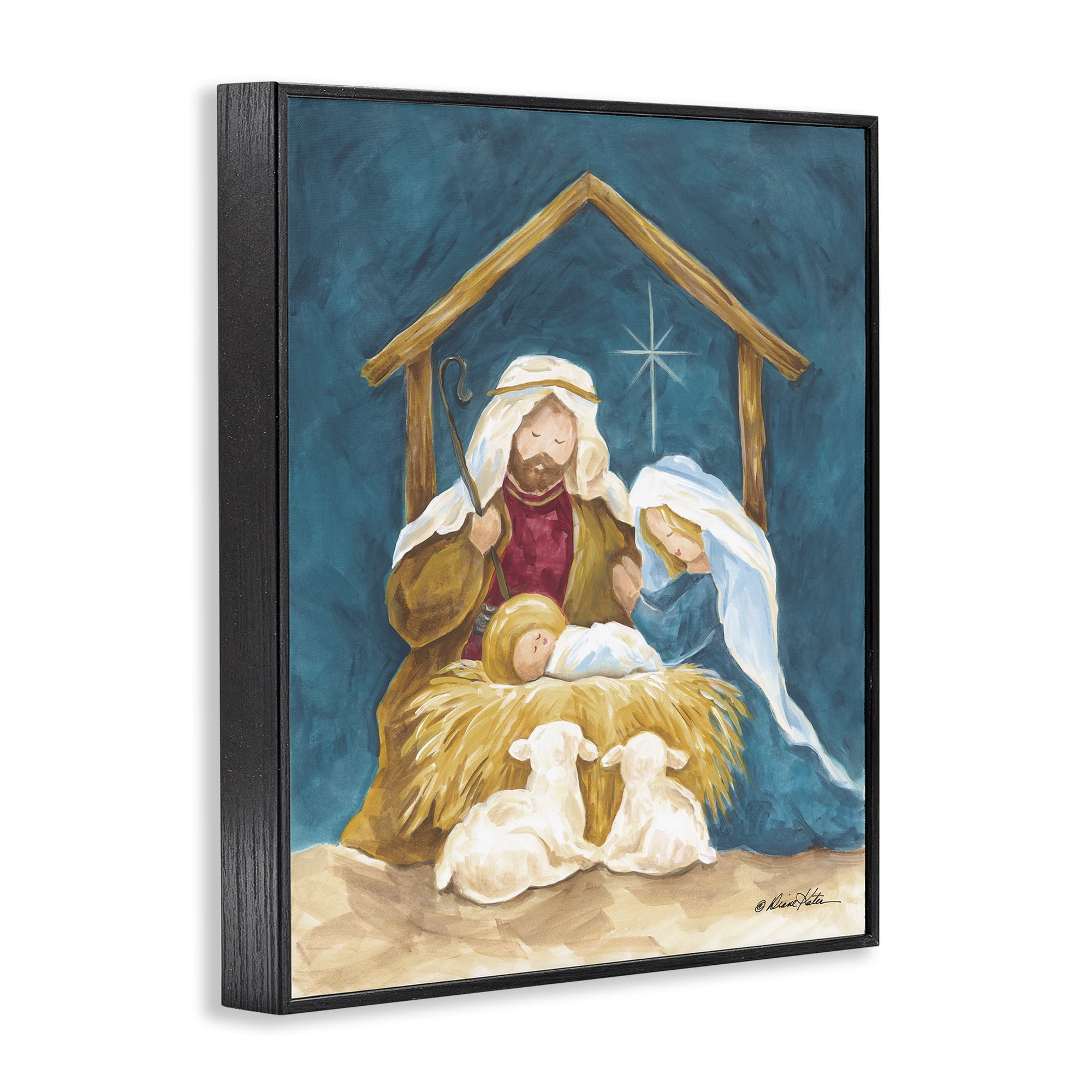 Comforting Nativity Painting Black Framed Giclee Art, design by Diane Kater