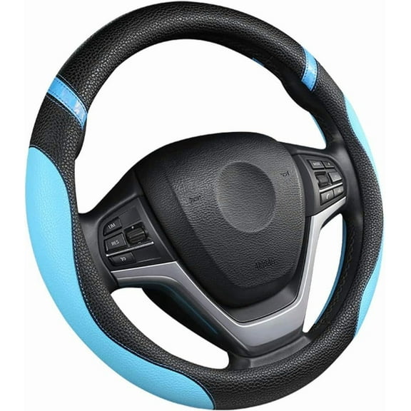 Universal Leather Steering Wheel Cover for Women Steering Wheel Cover for Car 15 inch (Blue)