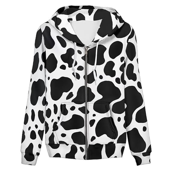 XIAONU Womens Print Hoodies Cow Pattern Full Zip Hoodie Casual Streetwear Jacket