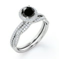 thumbnail image 4 of JeenMata Four-Prong Halo Setting 1.5 Carat Round Brilliant Cut Lab Grown Black Diamond and Moissanite Pave Infinity Bridal Ring Set in 18K White Gold Plating over Silver, 4 of 7