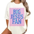 thumbnail image 3 of Striped Big Jesus Fan Christian Graphic Casual T-Shirt for Women, 3 of 6