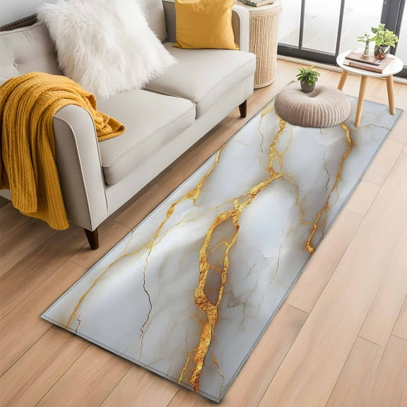 Marble Grey Kitchen Runner Rug 2x6 Washable Runners for Hallway Non Slip Gold Texture Modern Crack Scenery Large Area Rug Indoor Floor Carpet for Bathroom Laundry Entryway Bedroom Living Room