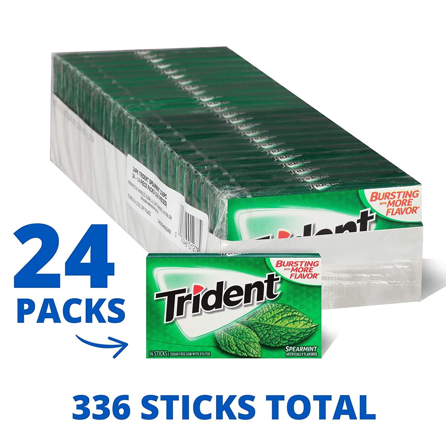 Trident Spearmint Sugar Free Gum, 24 Packs of 14 Pieces (336 Total Pieces), Set of 2