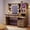 Light Rustic Oak, variant on Farmhouse Makeup Vanity with Sliding Mirror & Lights Large Vanity Desk with Charge Station Dressing Table with 4 Drawers & 2 Cabinets, Antique White