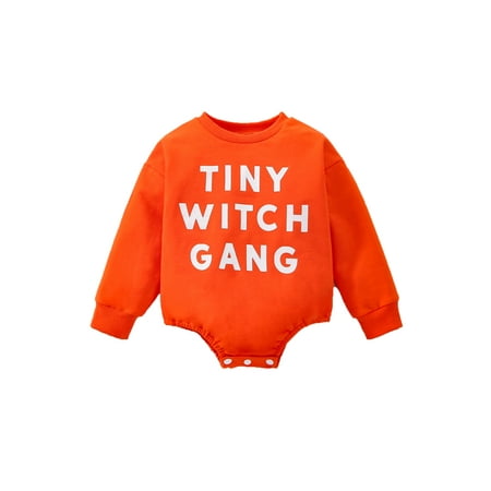

Canrulo Halloween Infant Newborn Baby Girls Boys Long Sleeve Bodysuit Jumpsuit Casual Autumn Outfits Orange 0-6 Months