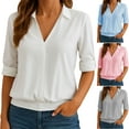 thumbnail image 1 of Camisas para mujer,Camisa informal de solapa para mujer, manga larga, color liso, tejido de poliéster, corte holgado para uso diario, sopatenor, 1 of 9