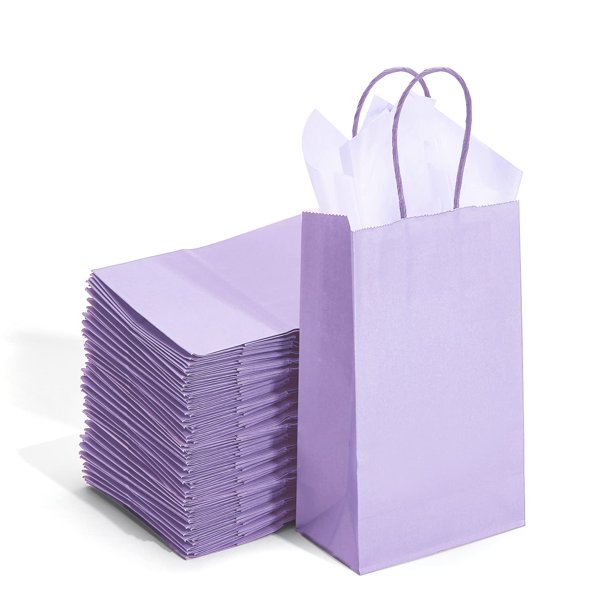 Bolsas de regalo DjinnGlory de papel morado lavanda, 100 unidades, 23 x 14 x 8 cm