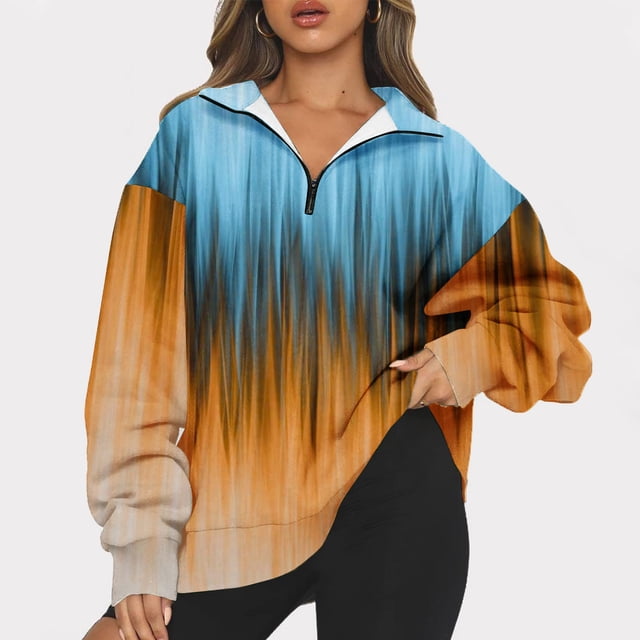 Qiopertar Chandail en Molleton à Manches Longues Imprimé Col Rabattu Fermeture Éclair Mode Décontractée pour Femmes Blouse en Solde Livraison Gratuite jusqu'à 90 % de Réduction