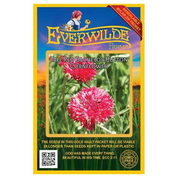 Everwilde Farms - 500 Tall Red Bachelor Button Cornflower Garden Flower Seeds - Gold Vault Jumbo Bulk Seed Packet
