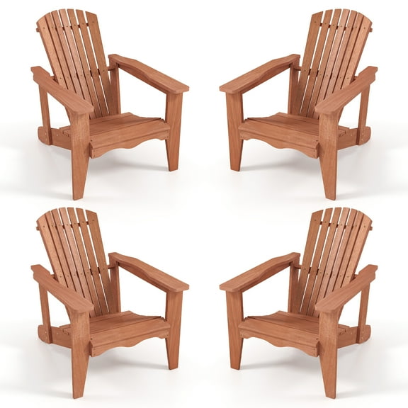 Gymax 4PCS Solid Wood Garden Chair w/ High Backrest Wide Armrests & Contoured Seat