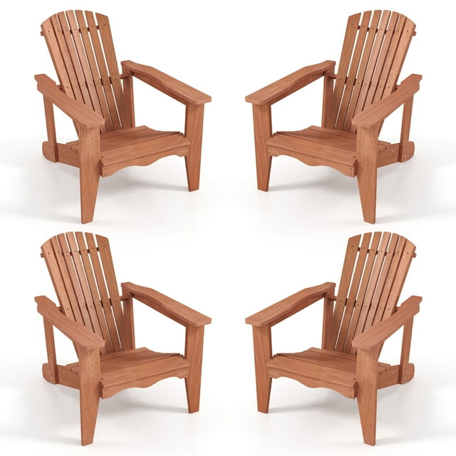 Gymax 4PCS Solid Wood Garden Chair w/ High Backrest Wide Armrests & Contoured Seat