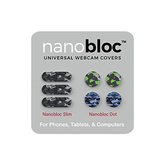 Eyebloc Nanobloc Universal Webcam Covers - Privacy Protection Accessory, No Residue Application - Dots and Bars, 7 Pieces - Camo