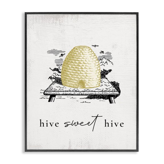 Stupell Industries Farmhouse Hive Sweet Hive Vintage Beehive Illustration Bee Pun Black Framed Giclee Art, 11 x 14, by Lil' Rue