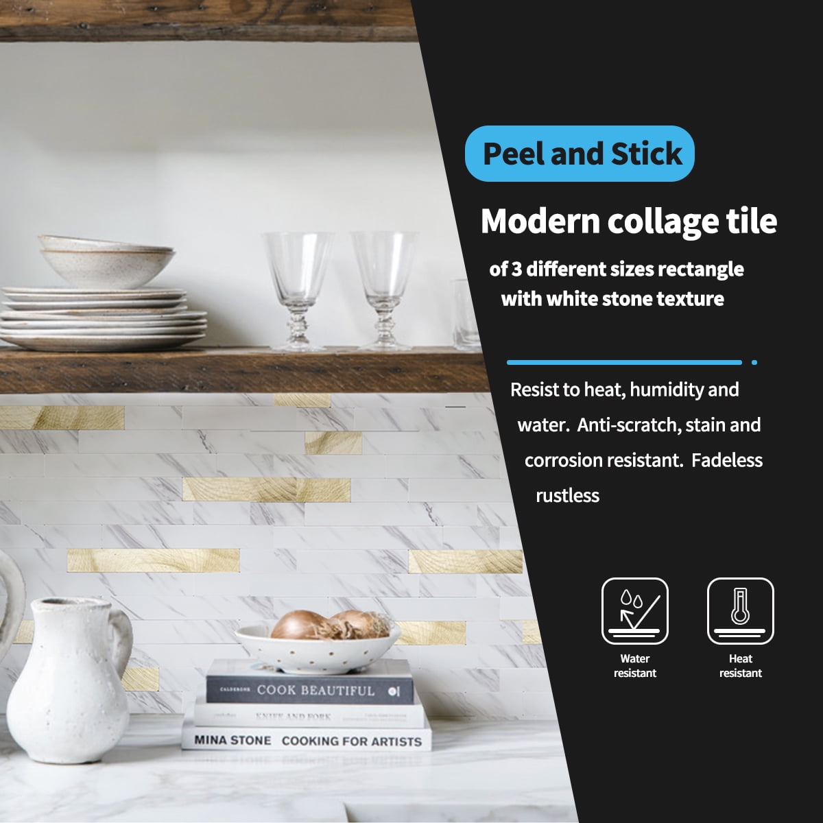 Art3d 10-Sheet 11.8''X13.4'' Peel and Stick Backsplash Marble Tone Tile for Kitchen,Bathroom,RV