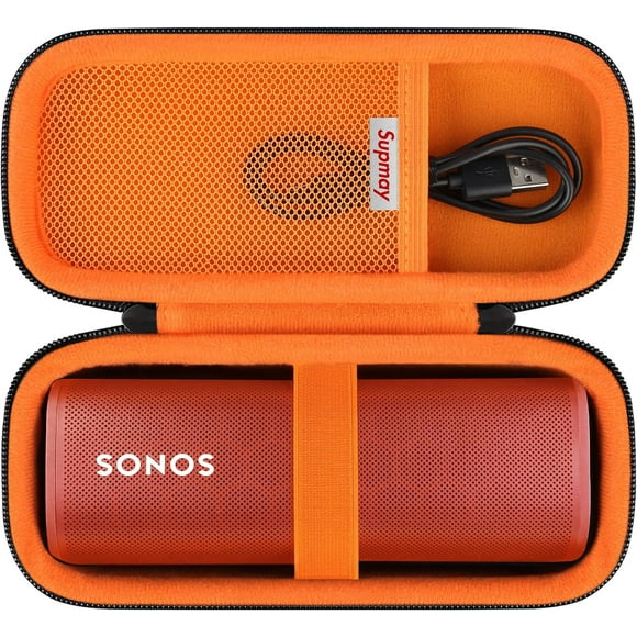 SDES-Hard Carrying Case for Sonos Roam 2/ Sonos Roam Portable Waterproof Bluetooth Speaker, Wireless Portable Speaker Protection Case with Mesh Pocket for USB-C Cable, Black+Orange