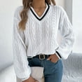 thumbnail image 2 of Women's Clothing Casual Pullover Knit Sweaters Cozy Winter Teacher Casual Outfit 2025 Autumn/Winter Casual Color Contrast Plaid Long Sleeve Hoodie Sweater Women's Wear, 2 of 5