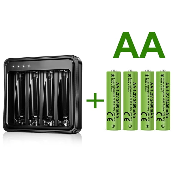 Rechargeable AA Batteries 4Pack with Rechargeable AA and AAA Smart Battery Charger,2400mAh NiMH High Capacity Batteries