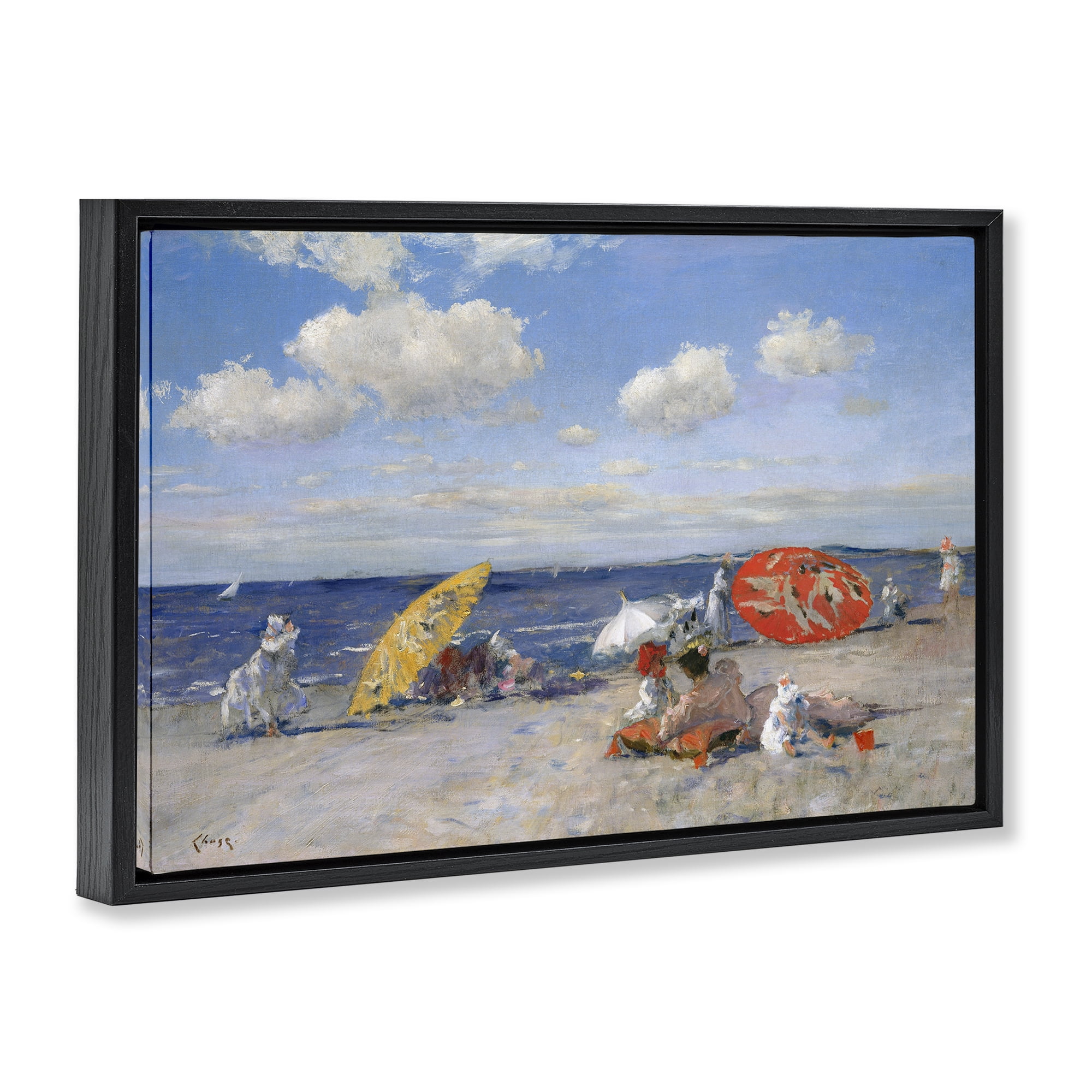 Stupell Industries Classic Beachgoers Scene Nautical & Beach Painting Black Floater Framed Canvas Art Print Wall Art, 25 x 17
