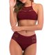 thumbnail image 1 of Traje de baño de 2 piezas para mujer, trajes de baño para mujer, bikini bicolor de moda casual con cintura ajustada y diseño calado, conjunto de bikini de color sólido para mujer, 1 of 8