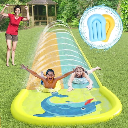 Terra Dolphin Slip and Slide for Kids & Adults With 20FT Water Slides for Outdoor with 2 Bodyboards  Summer Toy with Build in Sprinkler for Backyard Water Fun Toys Play