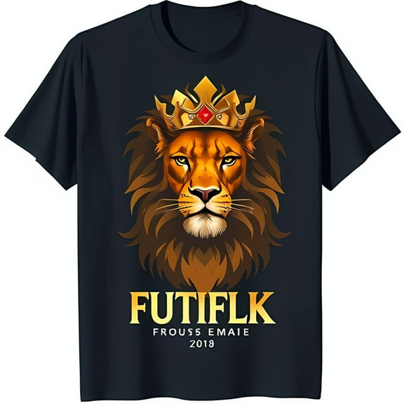 Golden Crowned Lion Black T-Shirt with Bold 'FUTIFLK' Design
