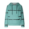 thumbnail image 4 of Women's Plus Size Hooded Sweatshirts Trendy Striped Printed Crew Neck Drawstring Long Sleeve Waffle Tops with Pockets(Light Blue,L), 4 of 6