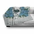 thumbnail image 3 of Skull Soft Flannel Fleece Throw Blanket, Skeleton Head with Oriental Paisley Details Roses Leaves Design, Cozy Plush for Indoor and Outdoor Use, 50" x 70", Fern Green White, by Ambesonne, 3 of 6