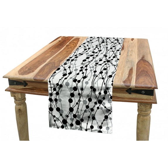 Geometric Table Runner, Monochrome Lines with Dots Ornamental Design Vintage Eighties Inspirations, Dining Room Kitchen Rectangular Runner, 3 Sizes, by Ambesonne