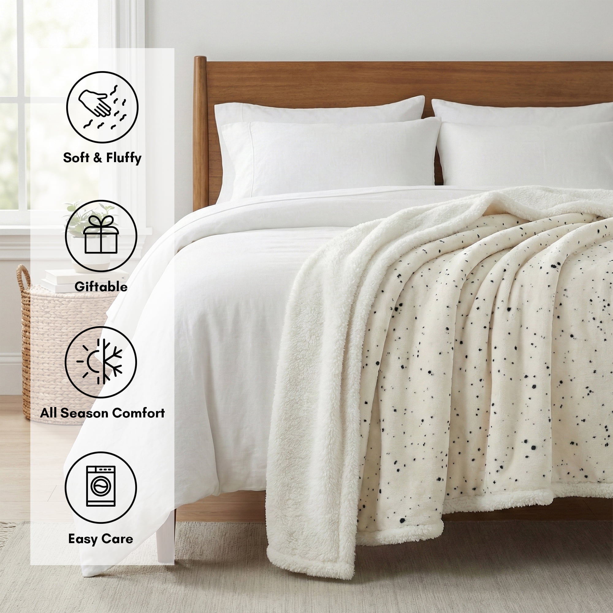 Americanflat 60x80 Oversized Speckle Fleece Throw Blanket - Reversible Sherpa Backing - Ultra Soft Plush Comfort - Cozy Warmth For Couch Or Bed - White