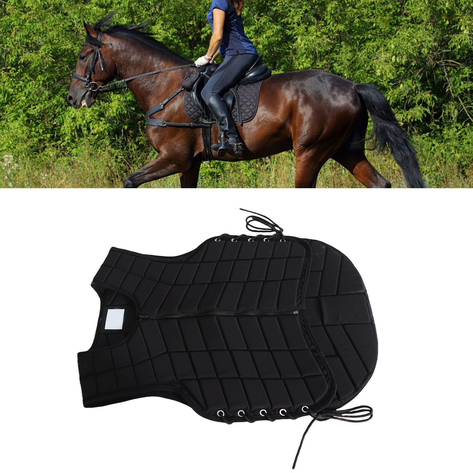 Riousery Equestrian Vest Professional Zip Closure Horse Riding Protective Vest Extended Padding Adult Size XL Black 26.8 inches / 68 cm