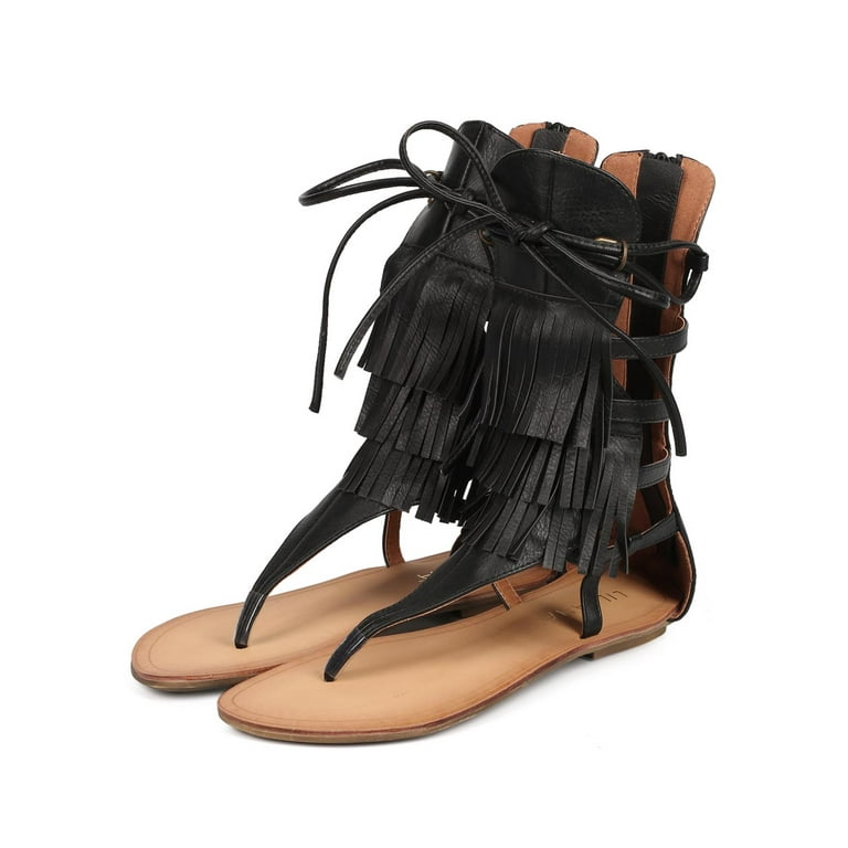 Liliana fringe shop flat sandals