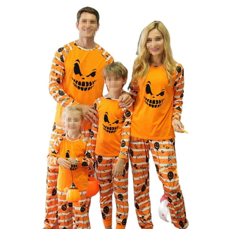 

Family Matching Halloween Pajamas Set Stripe Pumpkin Print O-Neck Long Sleeve Blouse+ Pyjama Trousers Loungewear