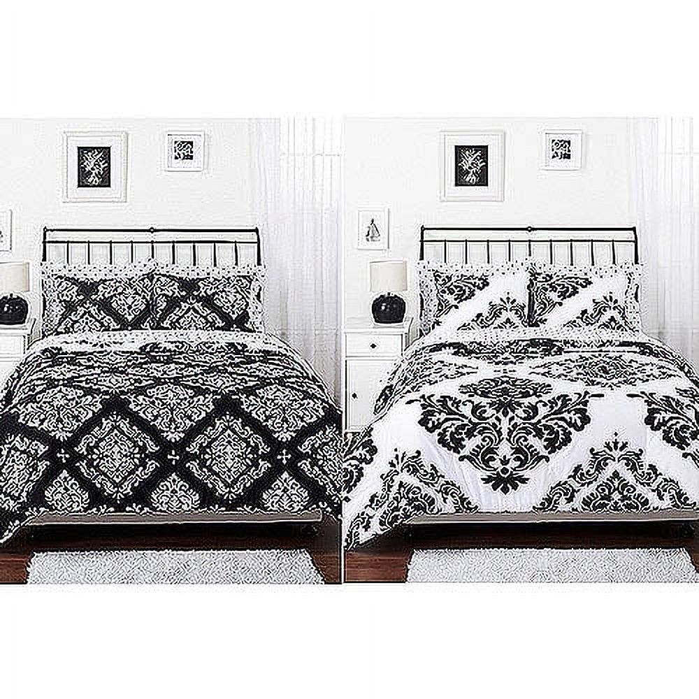 Reversible Black and White Classic Noir 3-Piece Comforter Set with Shams, Full - image 3 of 10