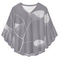 thumbnail image 4 of Grey Floral Wallpaper Design Women's V-Neck Blouse With 3/4 Ruffled Bell Sleeves Casual Top Ladies Blouses, 4 of 7
