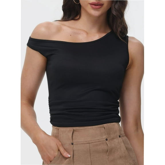 Womens Off The Shoulder Tops Sleeveless Shirts Going Out Crop Tank Tops Slim Fitted Summer Outfits