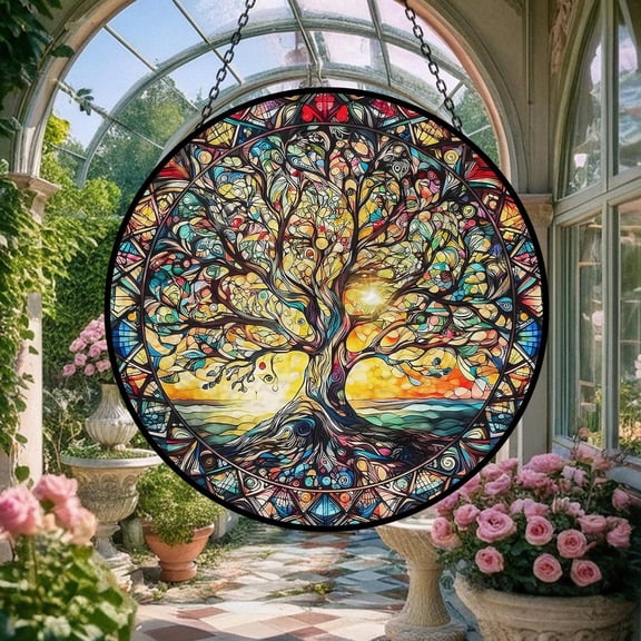 Tree Of Life Glass Suncatcher, Colorful Tree Motif Window Garden/Home Decoration, Sacred Geometry Keepsake, Cosmic Tree Suncatcher, Suncatcher Window Hanging, 3.5 in