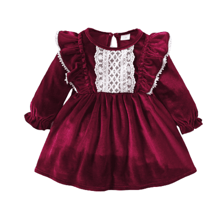 

Mikrdoo Baby Girls Dress Satin 6 Months Girls Lace 9 Months Girls Long Sleeve One Piece Winter Dress Red