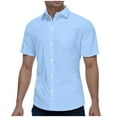 thumbnail image 1 of Men's Button Sleeve Lapel Short Sleeve Shirt - Polyester, Business Casual, Solid Color, Comfort Fit, 1 of 7