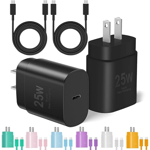 FU1999 Type C Charger Fast Charging, USB C Charger Block, 2-Pack 25W Phone Super Fast Charger with 6Ft USB-C Cable Compatible with iPhone 15/16/Plus/Pro/Pro Max, Galaxy S25/S24/Plus/Ultra