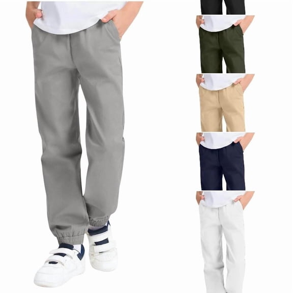 Wdgfv Boys Uniform Pants Twill Pull On Jogger Pants for Boys School Clothes with Pockets 14-15 Years