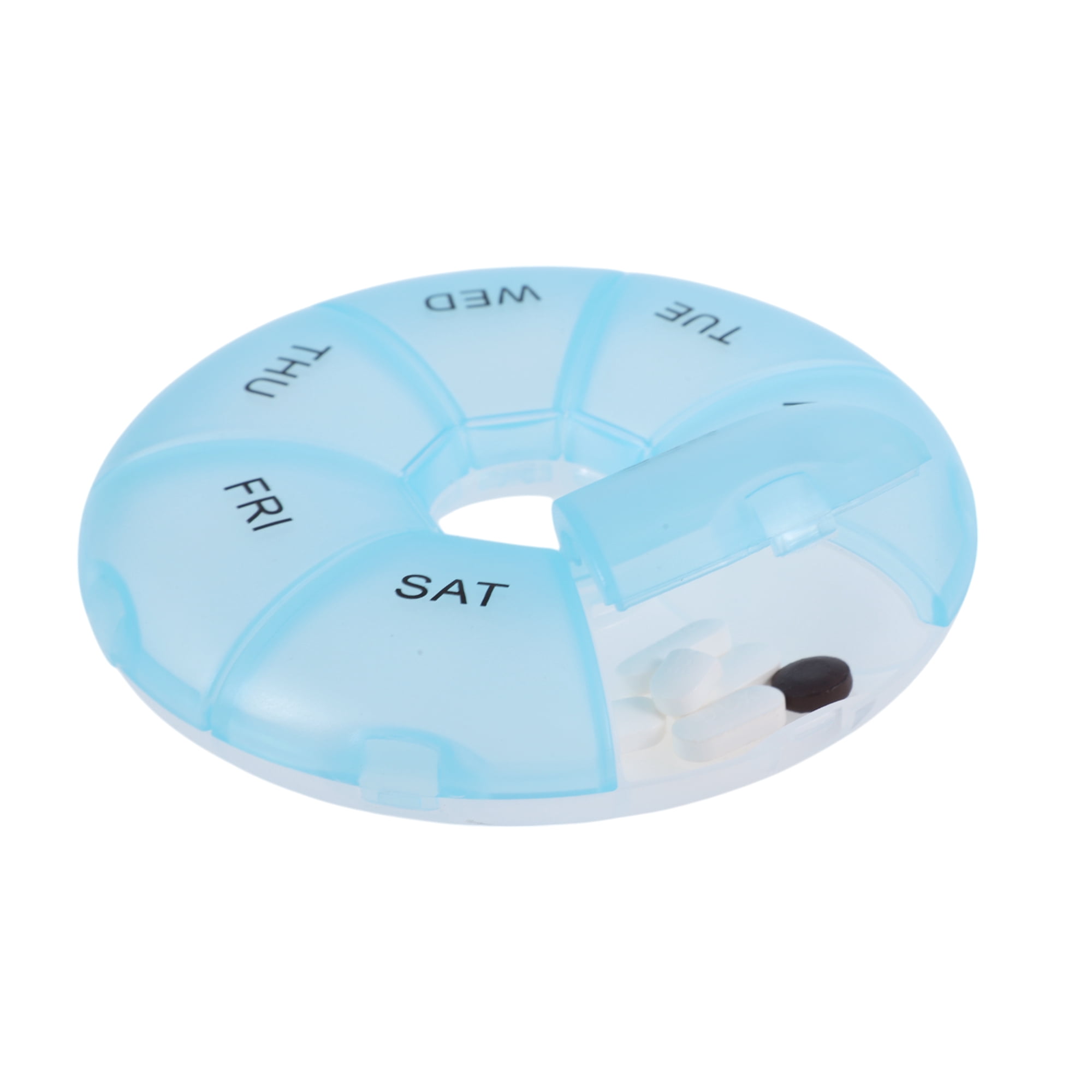 Unique Bargains Lightweight 7 Grids Circular Pill Case with Individual Compartments Blue